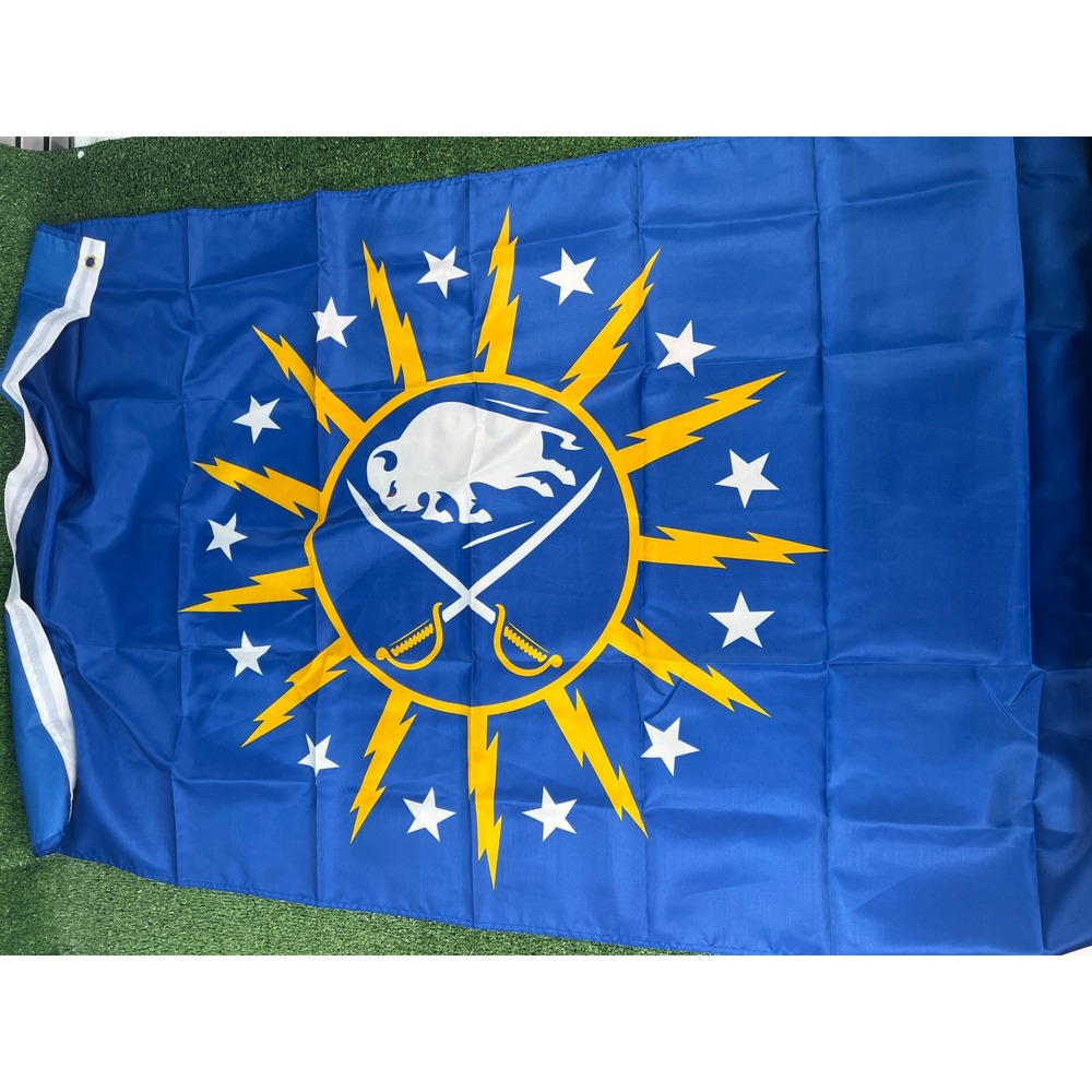 Buffalo Sabres Mashup Flag Blue White Buffalo Crossed Sabres Lightning 3x5 ft